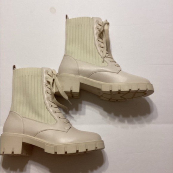 Qupid Renley Ivory Bone Lace Chunky Combat Women’s Boots Size 9 - Picture 6 of 10